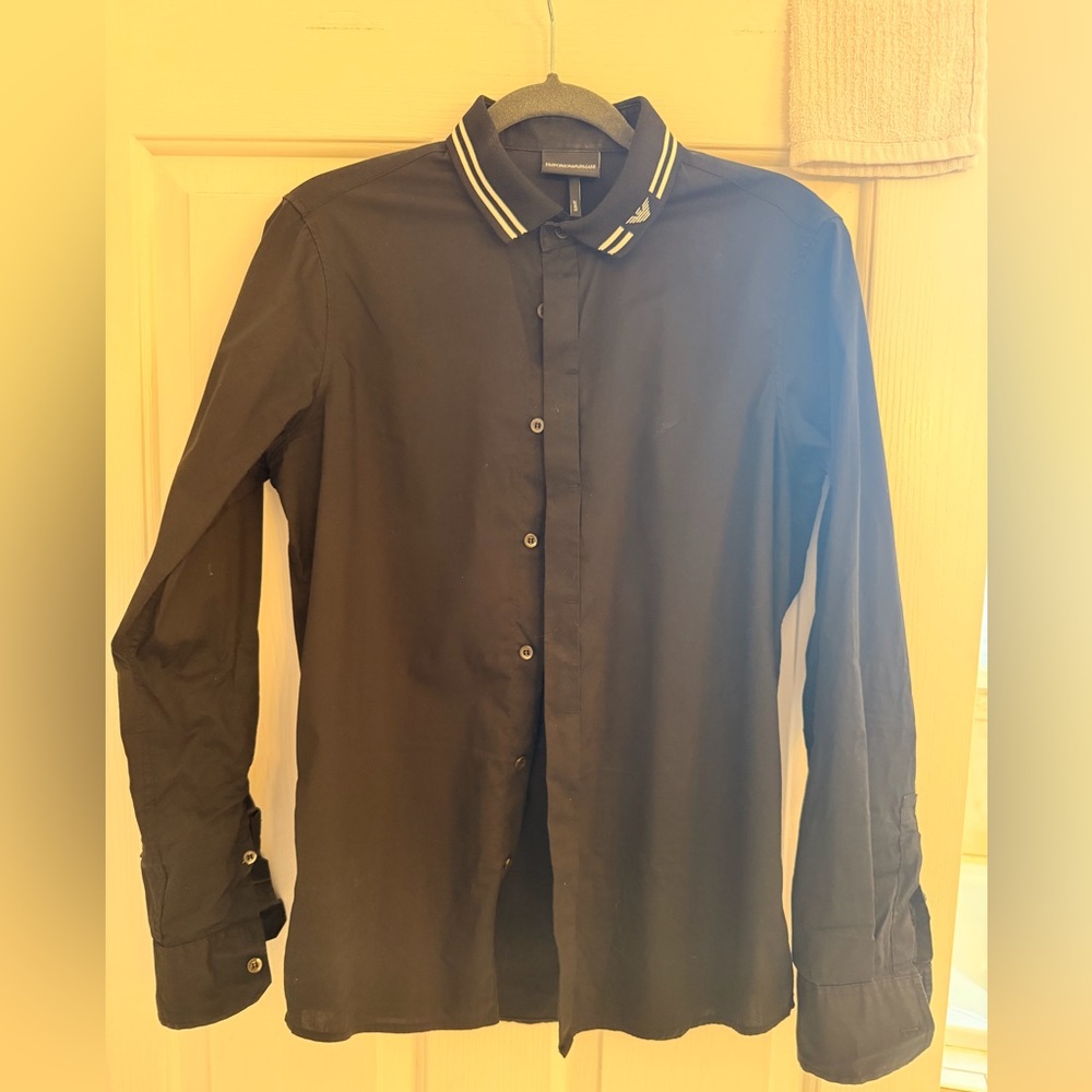 Men's Black Button-Up Shirt with Contrast Collar emporio armani